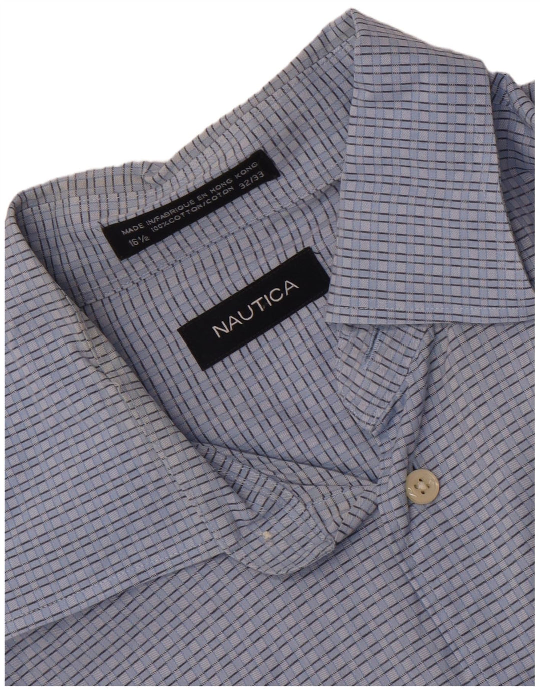 Camisa masculina Nautica tamanho 16 1/2 grande algodão xadrez azul