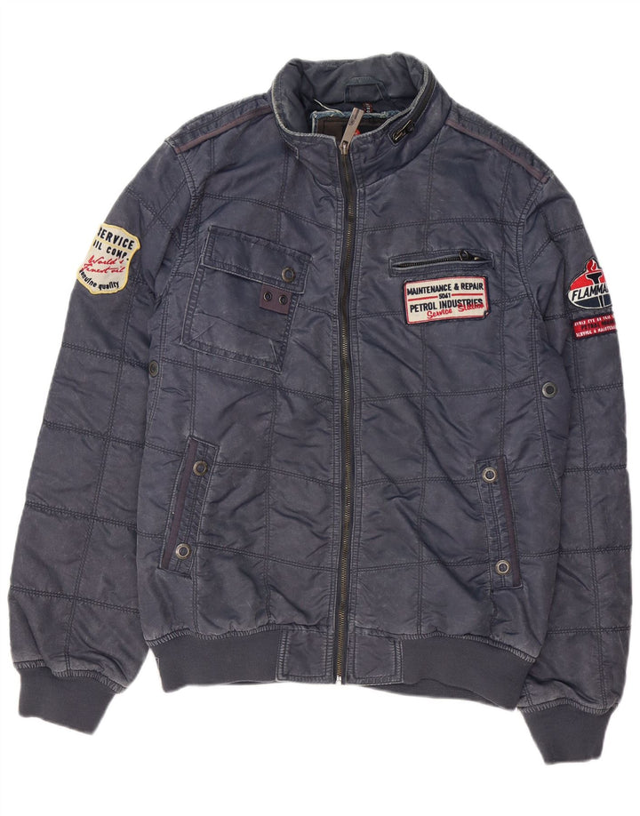 Petrol Industries Mens Graphic Bomber Jacket UK 38 Médio Azul Marinho