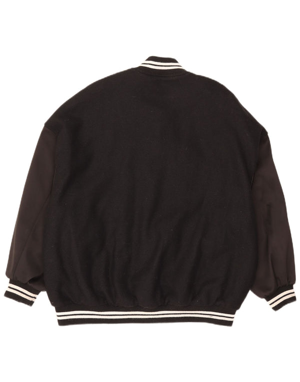 ZARA Jaqueta feminina oversized Varsity UK 6 XS preta colorblock lã