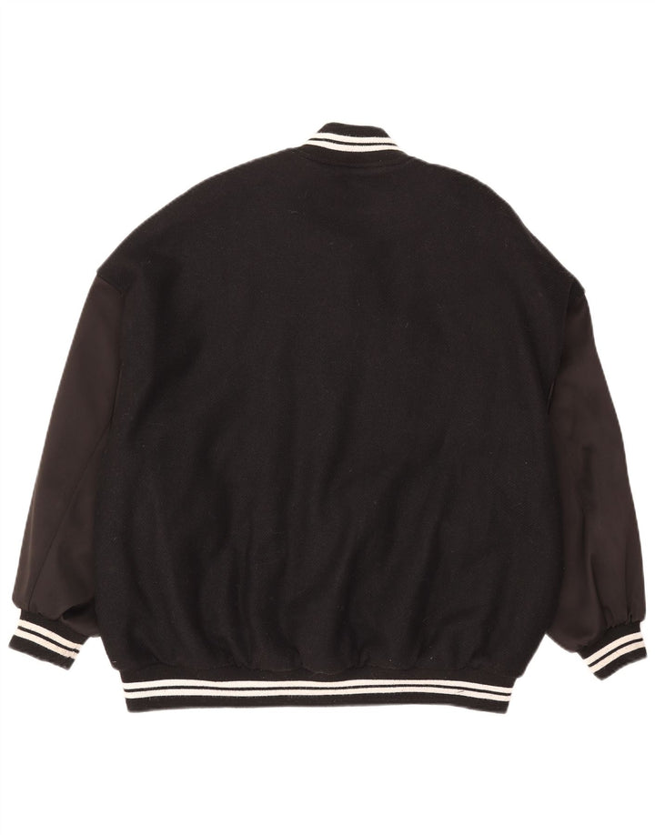 ZARA Jaqueta feminina oversized Varsity UK 6 XS preta colorblock lã