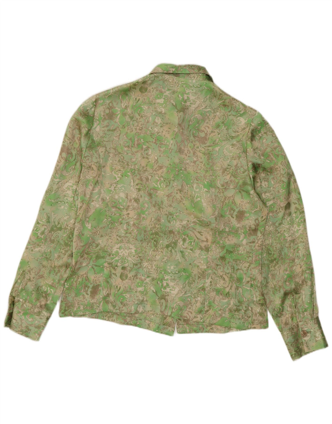 Camisa feminina vintage UK 14 Paisley verde médio