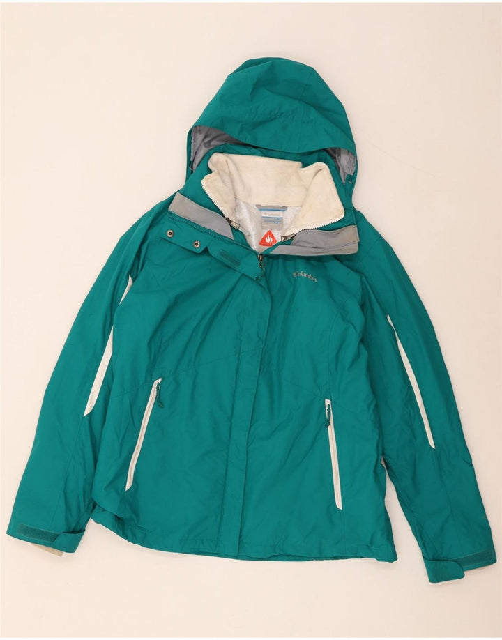 Jaqueta de esqui com capuz Columbia Womens Interchange UK 16 grande bloco colorido verde