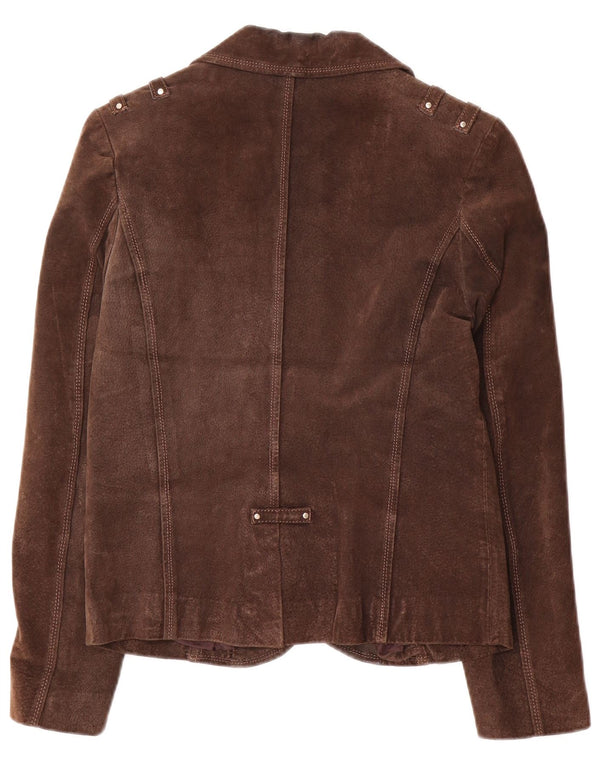 Jaqueta blazer feminina de camurça militar Banana Republic Reino Unido 18 XL couro marrom