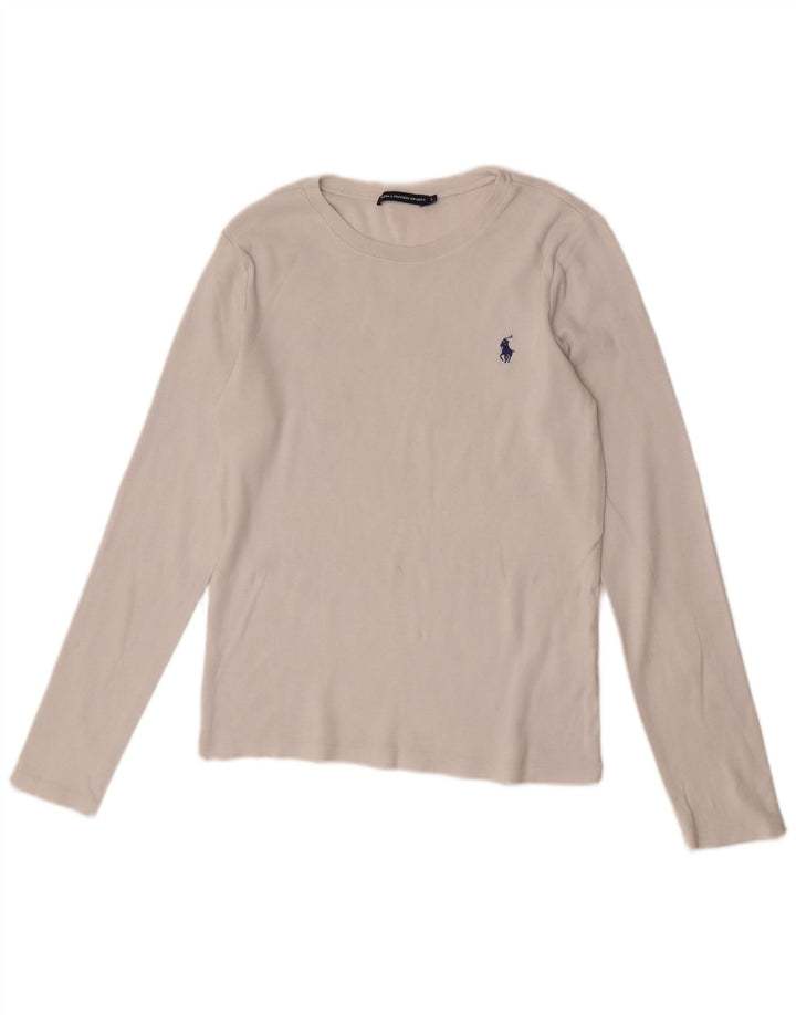 Ralph Lauren Top feminino manga comprida Reino Unido 14 grande algodão branco