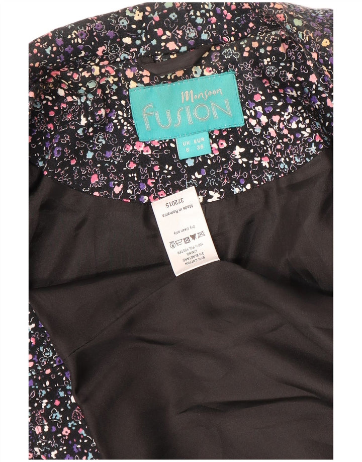 Jaqueta blazer feminina Monsoon Crop 1 botão Reino Unido 8 pequena floral multicolorida