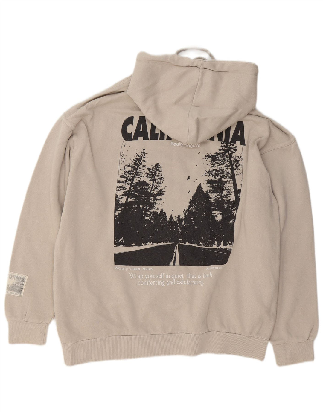 Pull & Bear Masculino California Graphic Loose Fit Moletom com Capuz Pequeno Bege