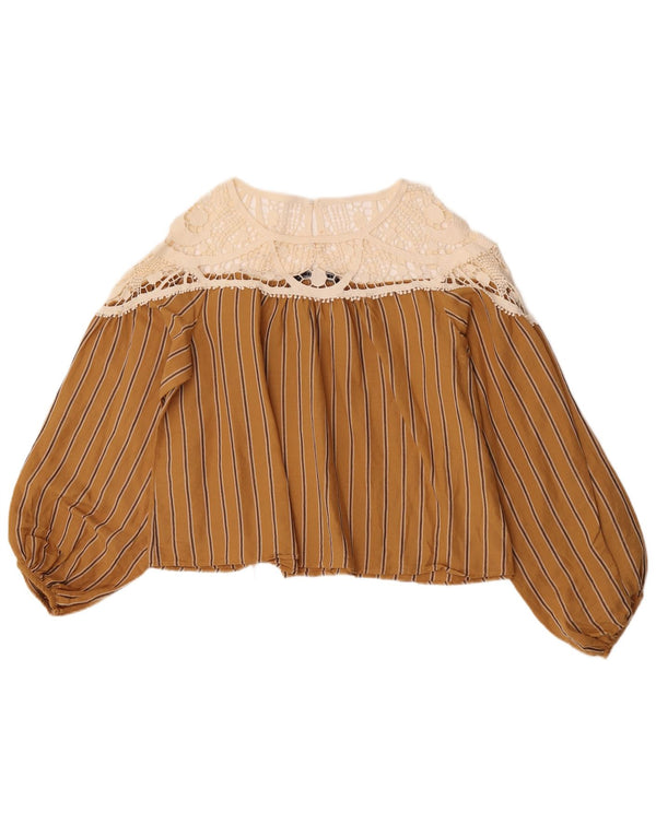 Zara Womens Crop Long Sleeve Blouse Top UK 14 Medium Beige Colourblock