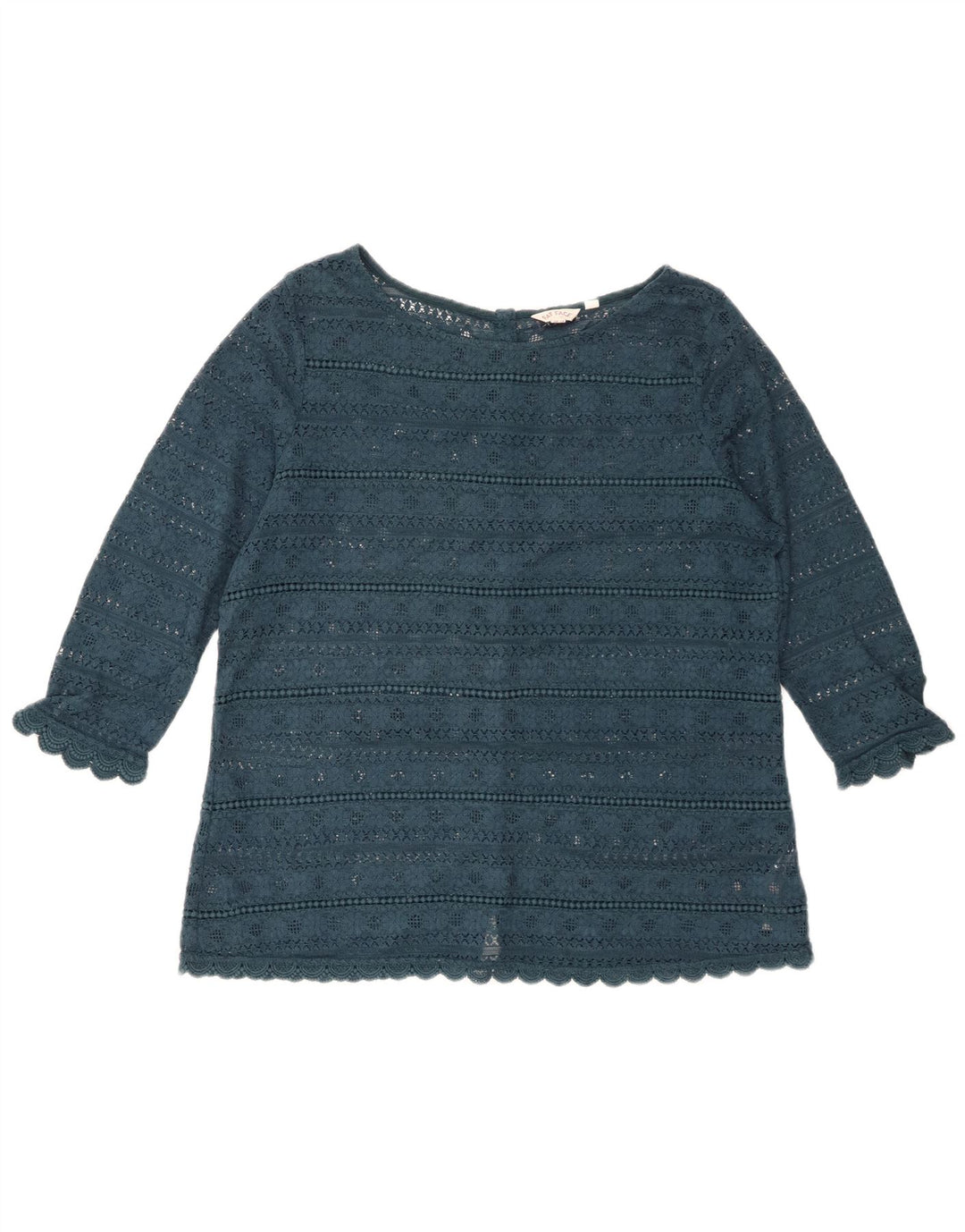 FAT FACE Blusa feminina de renda manga 3/4 Top Reino Unido 14 grande algodão floral verde
