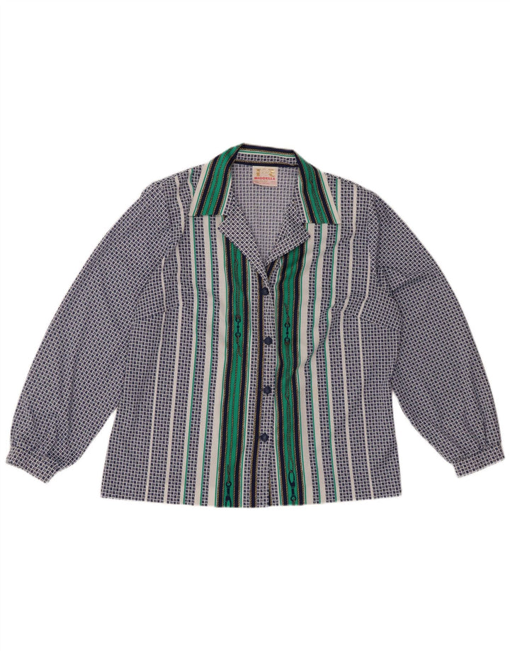 Camisa feminina VINTAGE UK 20 2XL azul geométrica