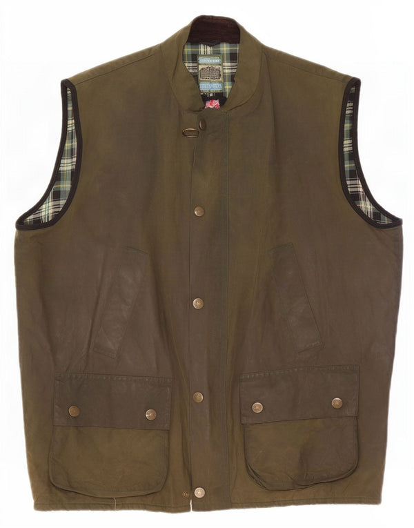 Colete masculino de algodão encerado Lennards UK 42 XL cáqui