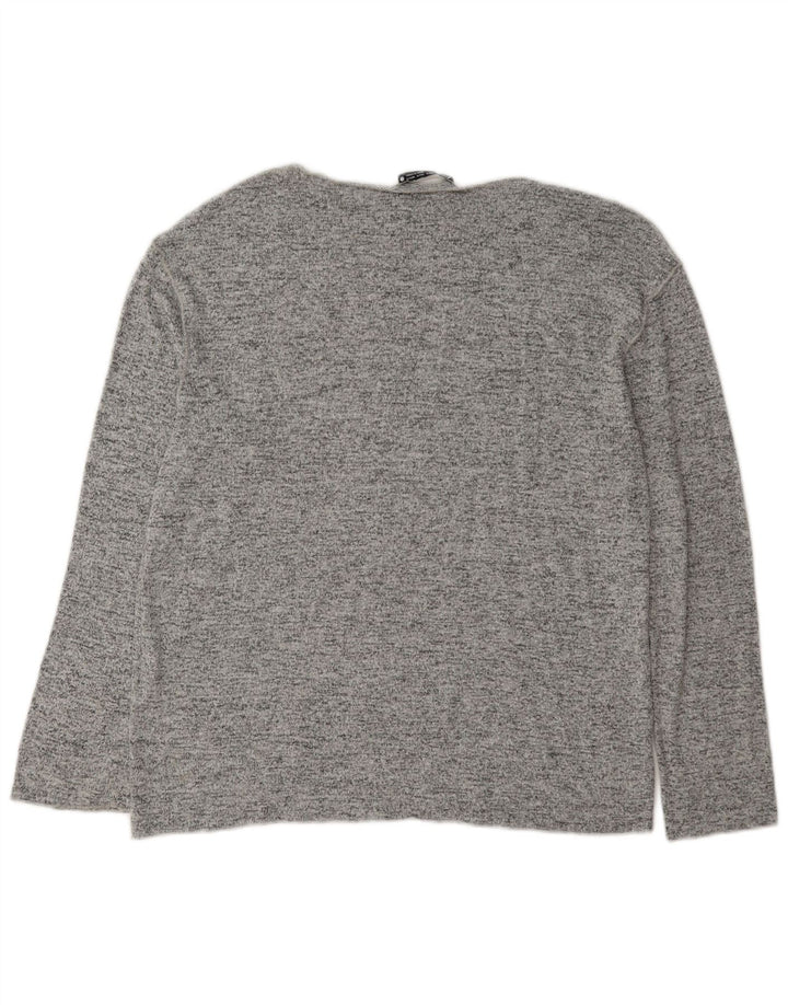Top feminino Zara manga comprida UK 14 viscose manchada cinza médio