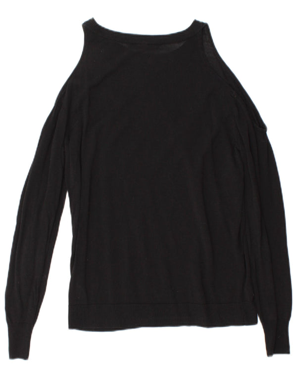 Suéter feminino Zara com gola canoa, Reino Unido 12, algodão preto médio