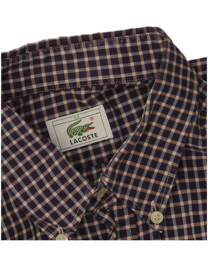 Camisa masculina Lacoste tamanho 42 grande algodão guingão azul marinho