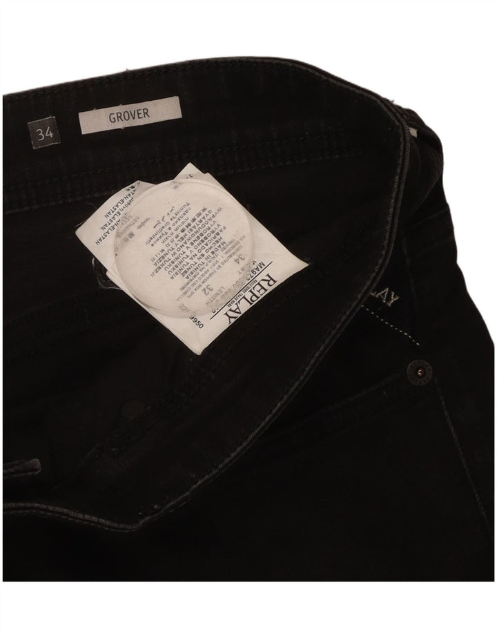REPLAY Masculino Grover Straight Jeans W34 L32 Algodão Preto