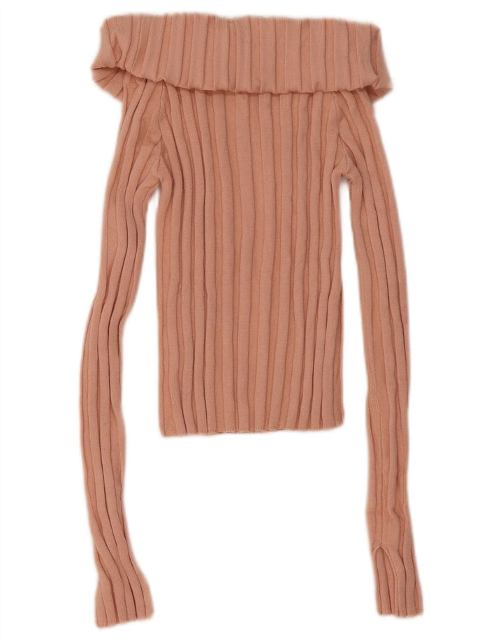 Zara Top feminino com gola redonda e viscose rosa grande UK 14