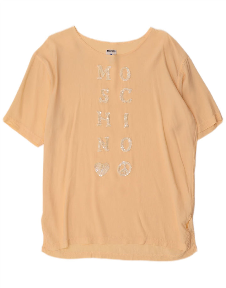 Blusa feminina Moschino com estampa gráfica UK 14 acetato amarelo médio