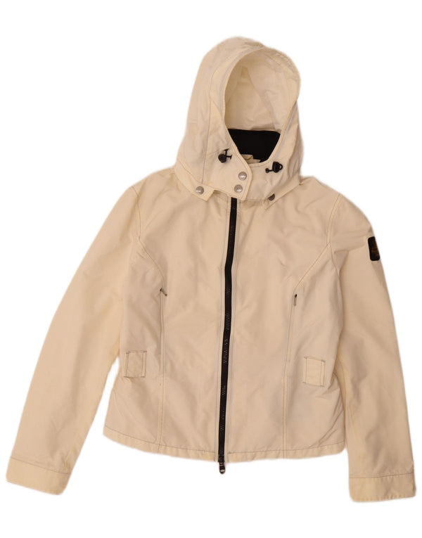 Jaqueta de chuva feminina com capuz Refrigiwear UK 14 grande off white poliamida
