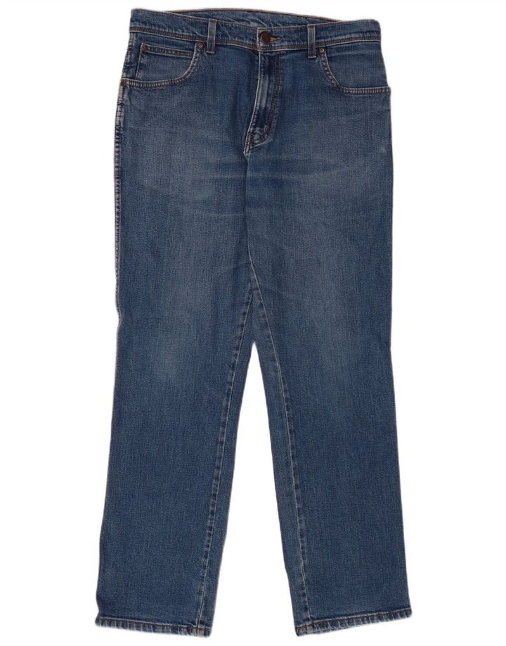 Wrangler Mens Straight Jeans W34 L32 Azul Algodão