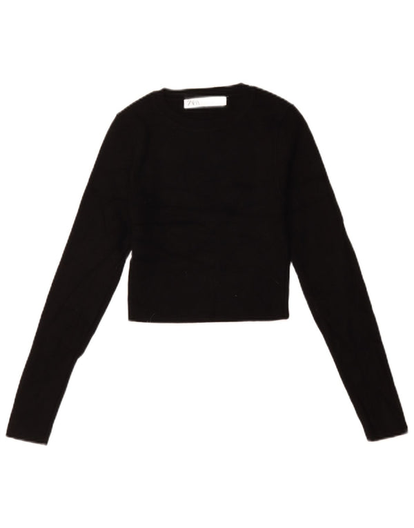 Zara Womens Crop Oversized Top Manga Longa Reino Unido 10 Pequena Viscose Preta