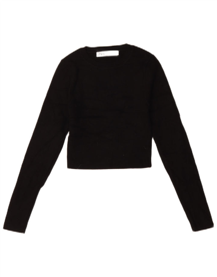 Zara Womens Crop Oversized Top Manga Longa Reino Unido 10 Pequena Viscose Preta