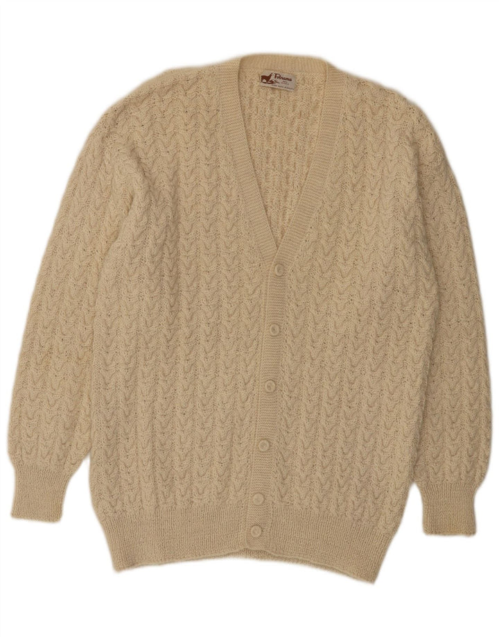 Suéter cardigã masculino vintage médio off white lã de alpaca