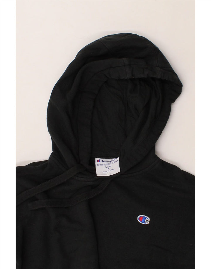 CHAMPION Girls Graphic Crop Hoodie Jumper 7-8 Years Black Cotton Vintage Champion and Second-Hand Champion from Messina Hembry 