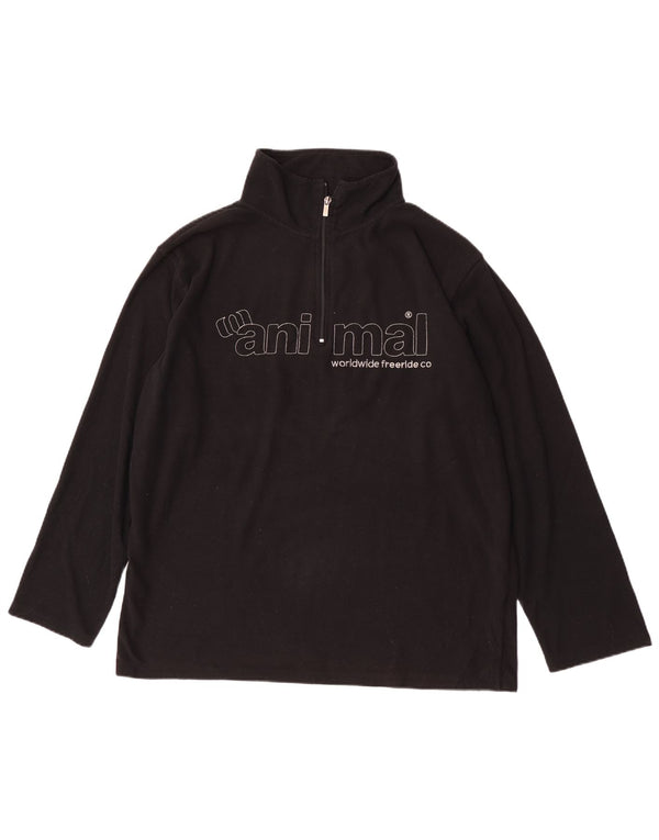 Animal Mens Graphic Zip Neck Fleece Jumper XL Preto Poliéster