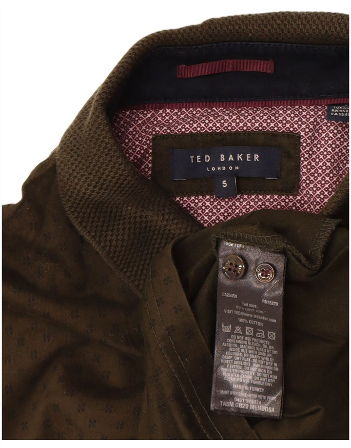 Camisa polo masculina Ted Baker tamanho 5 XL algodão manchado cáqui