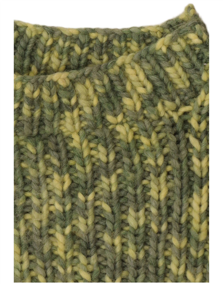Suéter feminino vintage com gola tartaruga Reino Unido 14 verde médio manchado