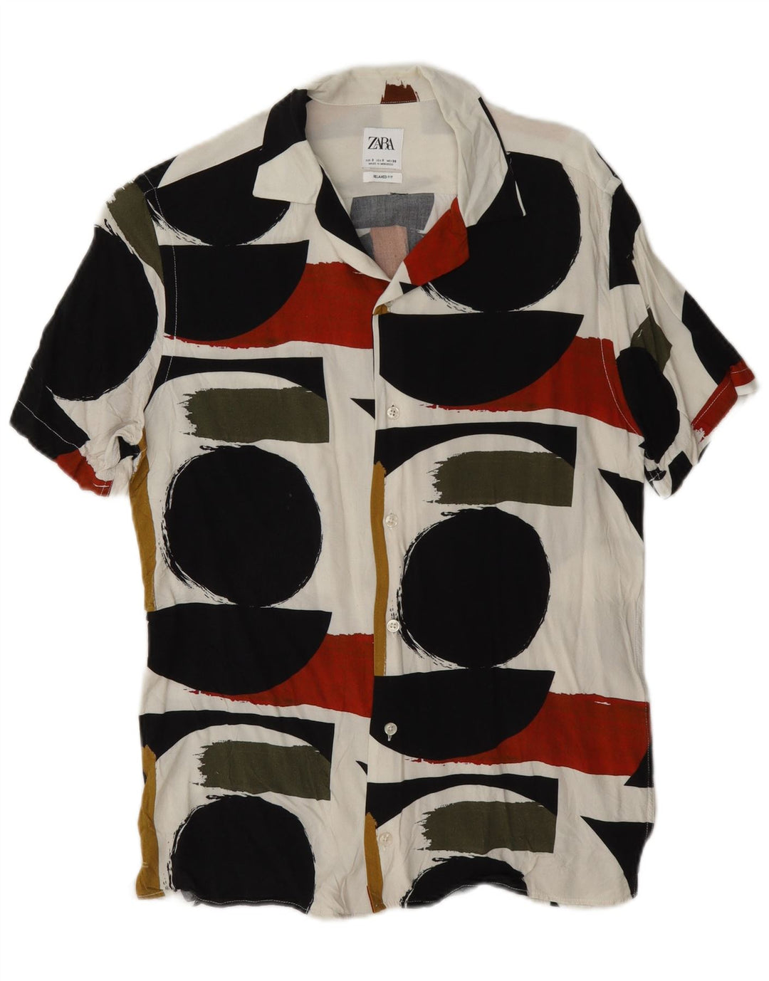 Zara Camisa masculina de manga curta e ajuste relaxado pequena geométrica multicolorida