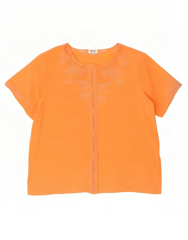 Blusa feminina vintage de manga curta IT 42 seda floral laranja média