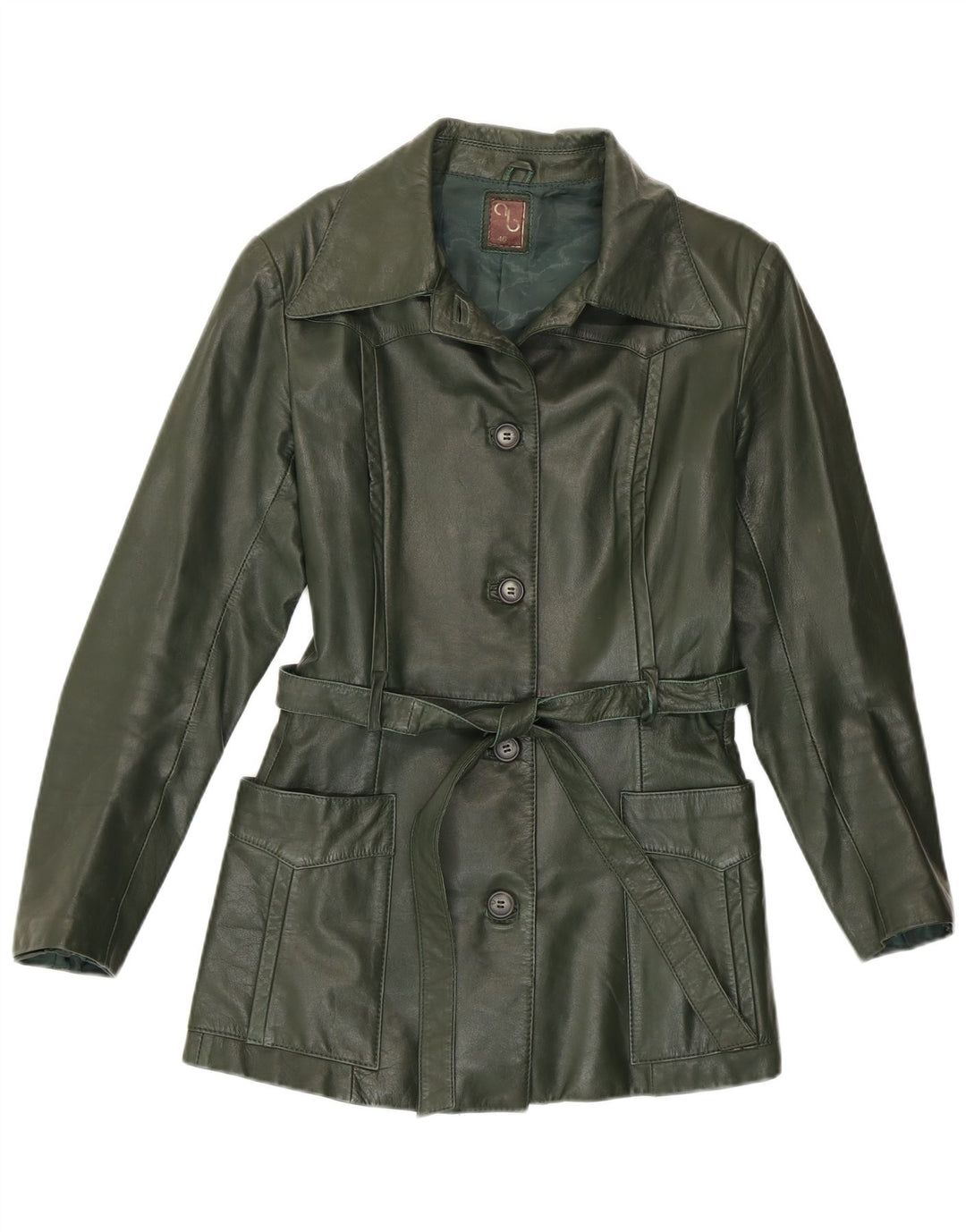 Jaqueta de couro feminina vintage IT 46 grande verde
