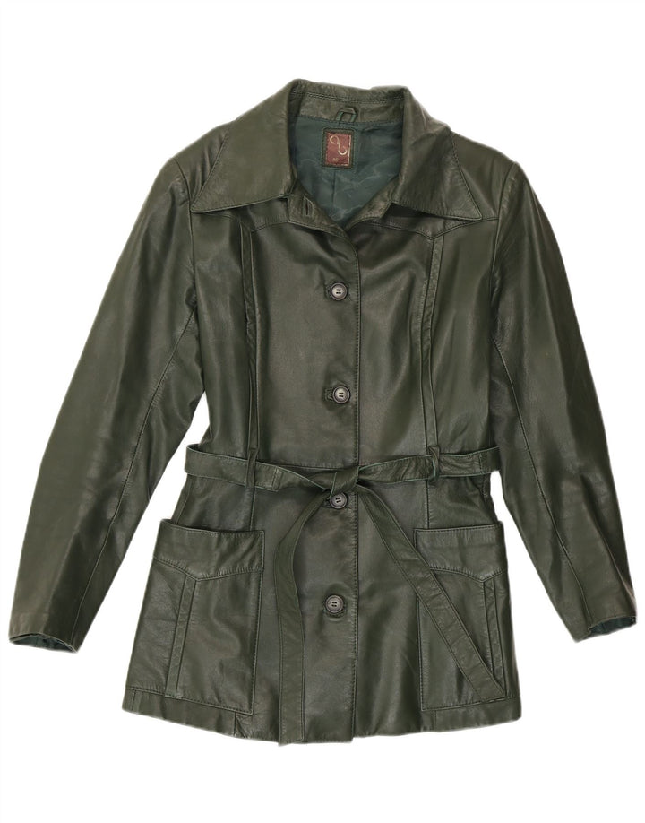 Jaqueta de couro feminina vintage IT 46 grande verde