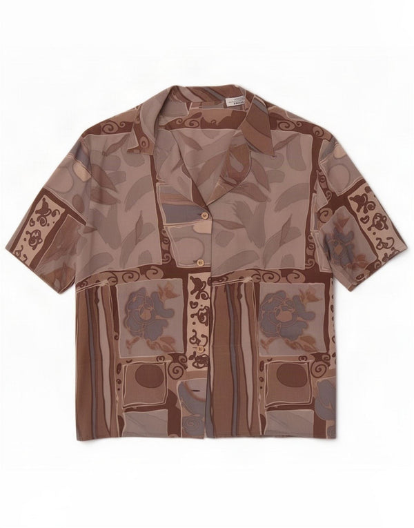 Mila Schon Blusa feminina de manga curta com padrão abstrato Reino Unido 18 XL Marrom