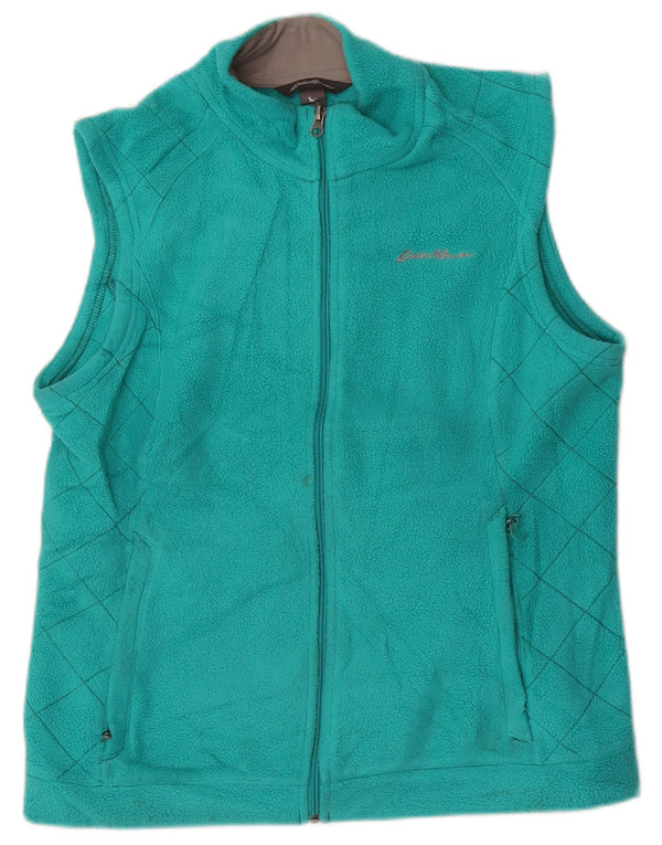 Colete de lã feminino Eddie Bauer UK 16 grande poliéster turquesa
