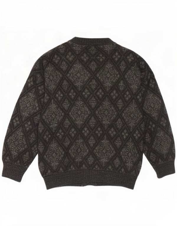 Suéter cardigã masculino vintage de ajuste regular XL Lã geométrica cinza