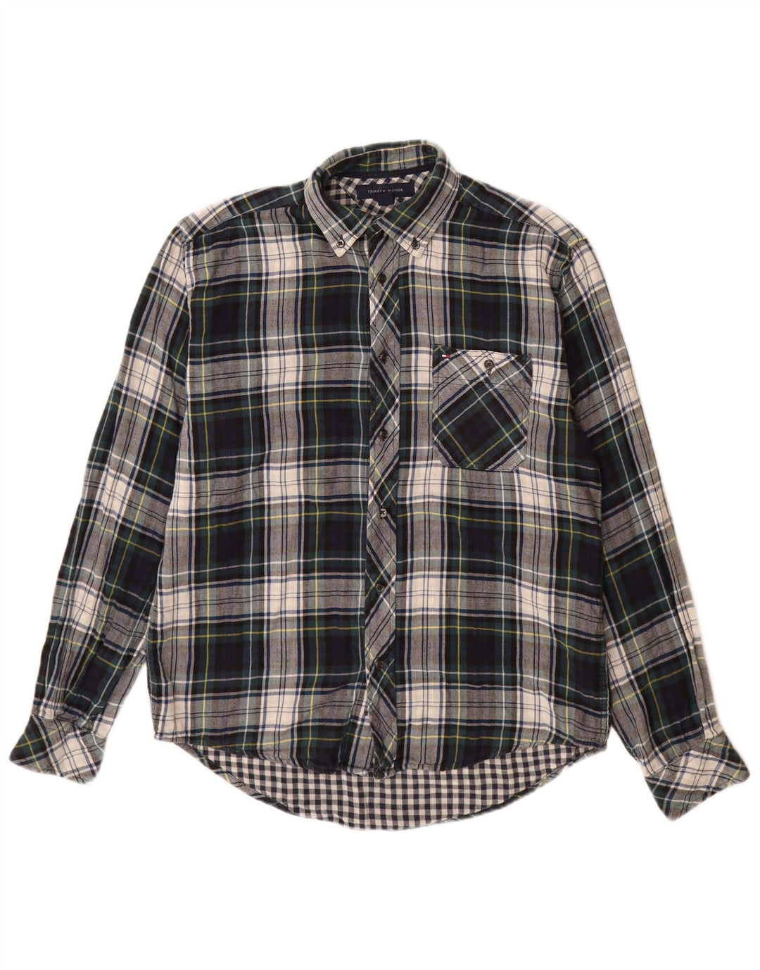 Camisa masculina de flanela Tommy Hilfiger pequena xadrez multicolorida de algodão