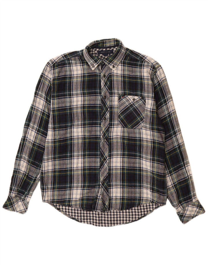 Camisa masculina de flanela Tommy Hilfiger pequena xadrez multicolorida de algodão