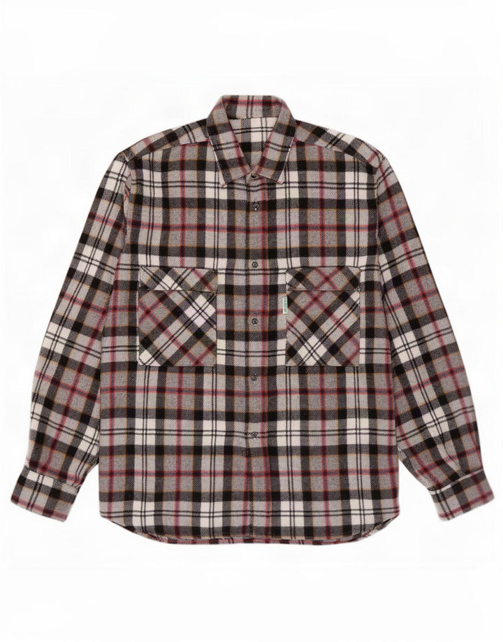 Camisa masculina vintage de flanela grande xadrez cinza