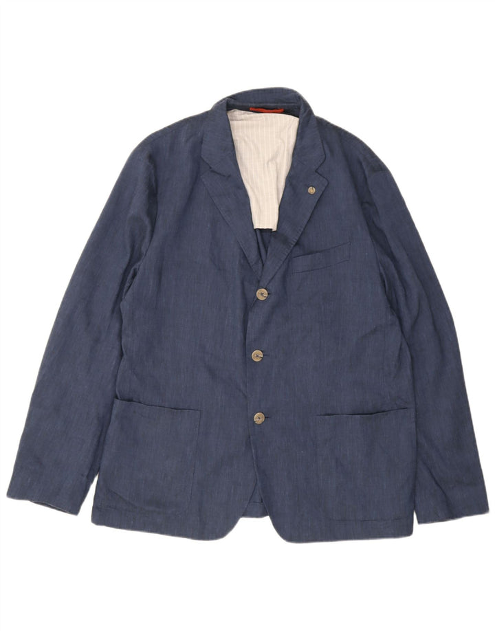 Jaqueta blazer masculina de 3 botões Ted Baker tamanho 6 2XL linho azul