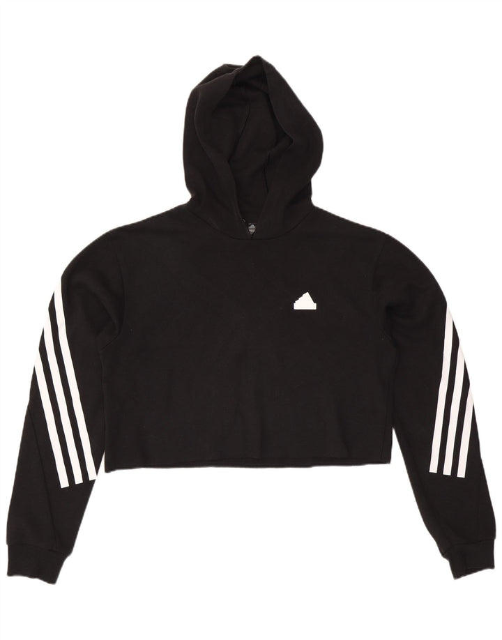 ADIDAS Womens Crop Hoodie Jumper UK 14 Médio Preto