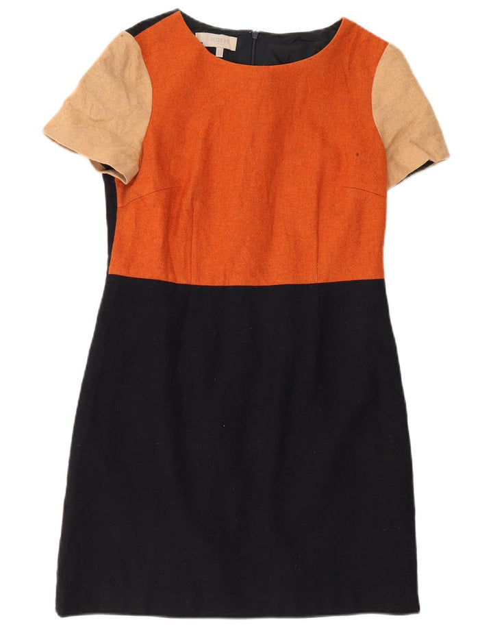 Vestido bainha feminino Hobbs Reino Unido 12 lã colorblock laranja médio