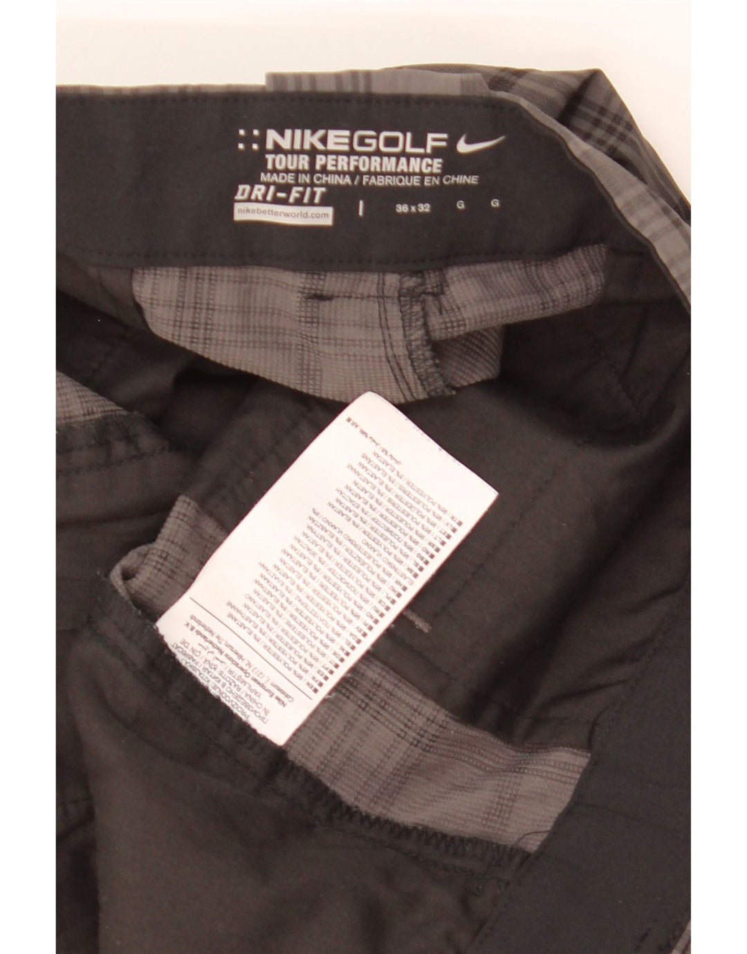 Calças Chino Masculinas NIKE Dri Fit Straight W36 L32 Cinza Check Poliéster