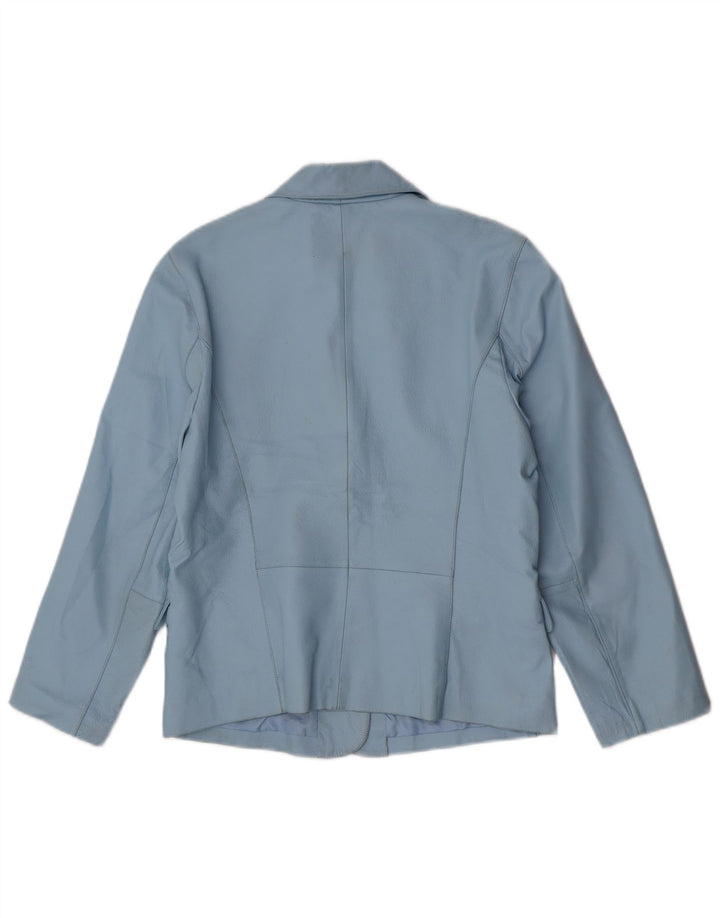 Jaqueta blazer de couro vintage feminina com 2 botões Reino Unido 16 couro azul grande