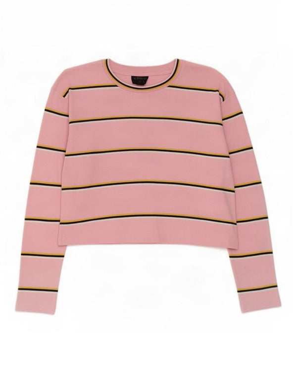 Topshop Womens Crop Top Long Sleeve UK 4 XS Pink Striped Cotton