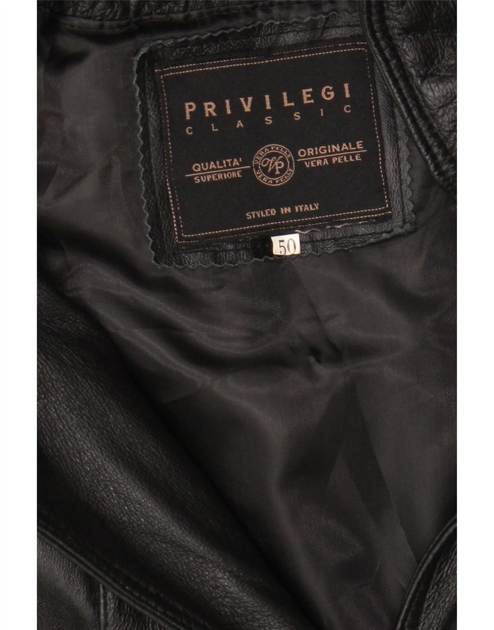Casaco feminino de couro grande com capuz Privilegi IT 50 XL couro preto