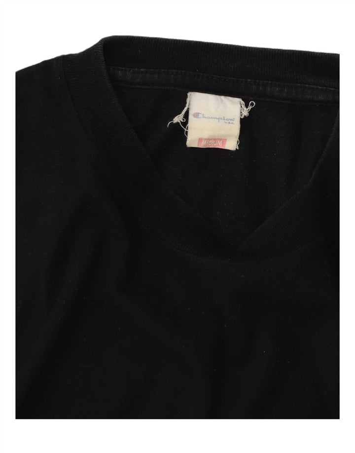 Camiseta masculina gráfica CHAMPION Top médio algodão preto