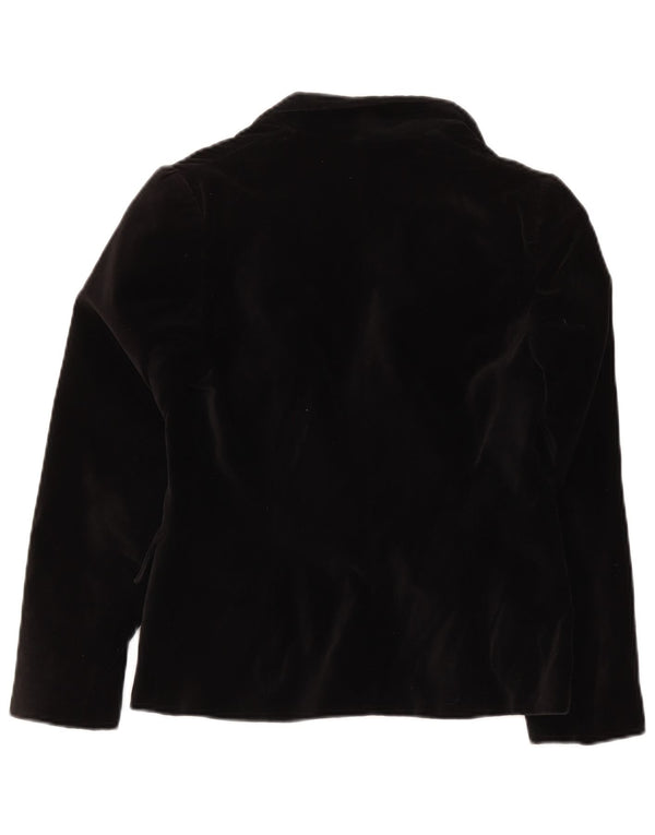 Jaqueta blazer de veludo feminina vintage com 1 botão Reino Unido 10 algodão preto pequeno