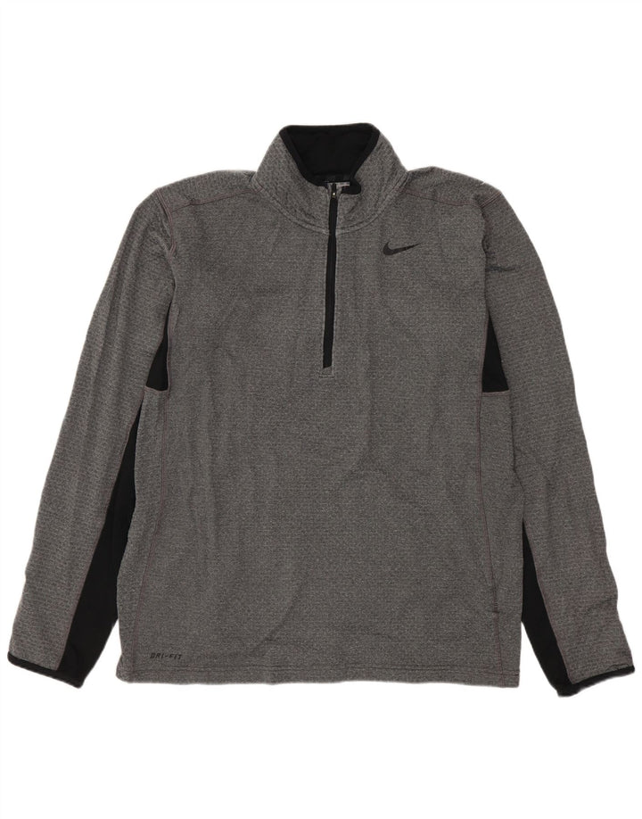NIKE Masculino Dri Fit Zip Neck Pullover Treino Top Cinza Médio Colourblock