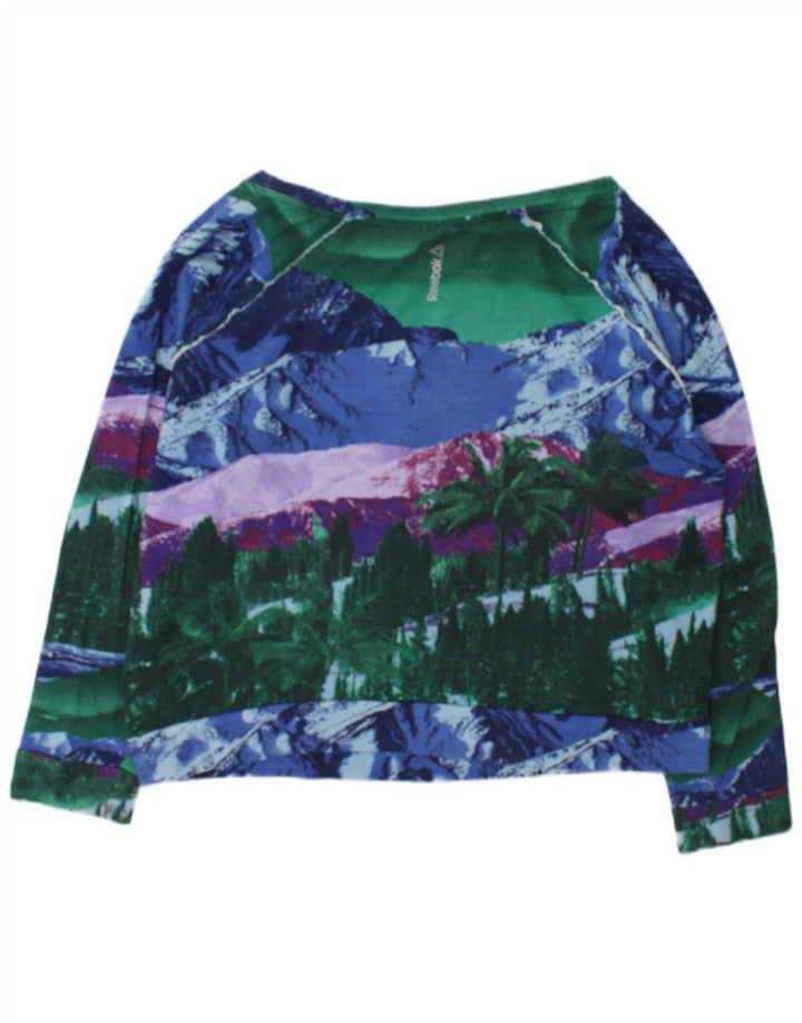Reebok feminino gráfico moletom jumper UK 16/18 grande multicolorido